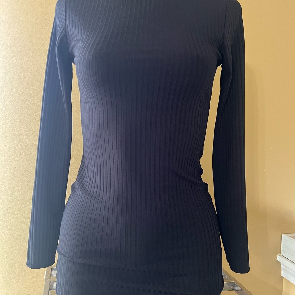 Boohoo Black Ribbed Long Sleeve Stretch Dress